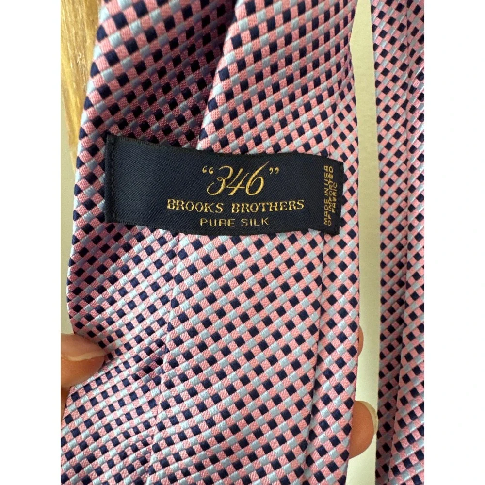 Brooks Brothers 346 Mens‎ Tie Pink Blue Checkered Silk Classic